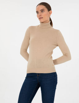 Bej Slim Fit Bal_k__ Yaka Basic Kazak