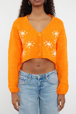 Turuncu Yumusak Dokulu Desenli Triko H?rka TWOAW22HI0026