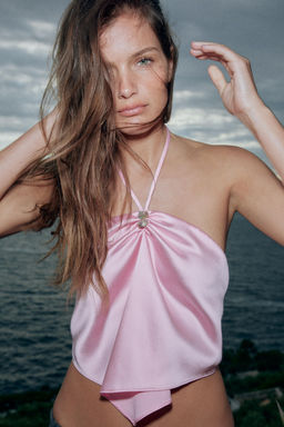 TOP SATINADO CUELLO HALTER / Rosa - Zara фото 4