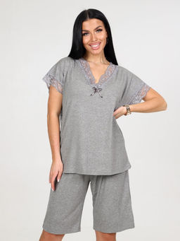 033 ДОМАШНИЙ КОСТЮМ ЖЕНСКИЙ (шорты) (Серый меланж)