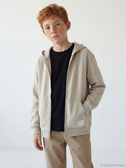 Kap??onlu Erkek ?ocuk Fermuarl? Sweatshirt