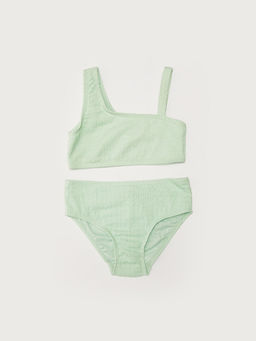 Esnek Kuma? Kendinden Desenli K?z ?ocuk Bikini