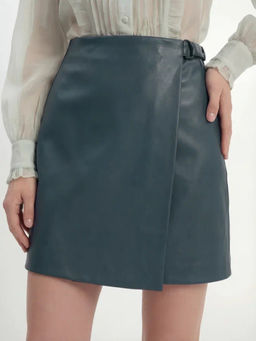 Юбка на запах из эко-кожи OD-1003-2 зеленый