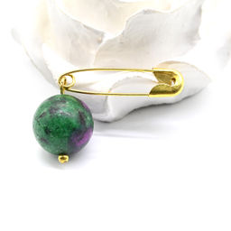 Булавка-оберег для защиты от сглаза и порчи с цоизитом 22*13 мм. Радуга камня