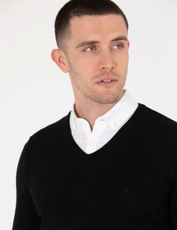 Siyah Slim Fit V Yaka Basic Triko Kazak - Pierre cardin фото 2