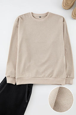 Camel Oversize/Genis Kesim Bisiklet Yaka Sardonsuz Sweatshirt TMNAW25SW00194