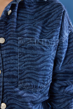 Koyu Mavi Animal Zebra Desenli Denim Gomlek Ceket TWOSS25CE00046 - Trendyolmilla фото 3