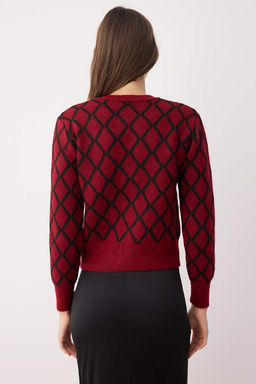 Trendyolmilla Bordo Ekose Desenli Bisiklet Yaka Triko H?rka TWOAW26HI00051  фото 4