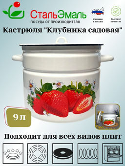 Кастрюля 9,0л цил. белосн. Клубника садовая 1с200с