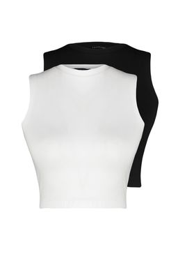 Siyah-Beyaz 2li Paket Kolsuz Crop Pamuklu Esnek Orme Atlet TWOSS23AL00010