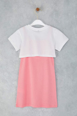 Pembe K?z Cocuk %100 Pamuk Slogan Bask?l? K?sa Kol Orme Elbise TKDSS25EL00095 - Trendyolmilla фото 4