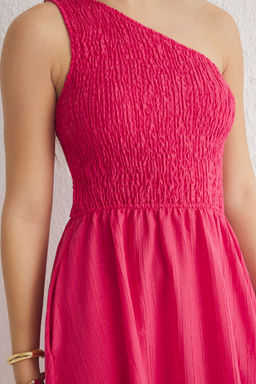 TRENDYOLMILLA Kahverengi Belden Ac?lan Ust Bedeni Gipeli Tek Omuz Midi Dokuma Elbise TWOSS23EL01830  фото 36