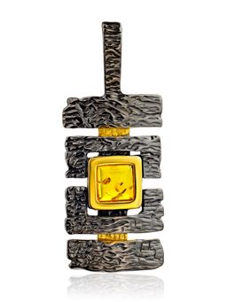 Яркая оригинальная подвеска из черненого серебра с золочением и янтаря Бубинга