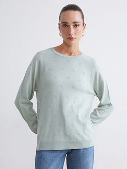 Bisiklet Yaka ?i?ekli Kad?n Triko Kazak