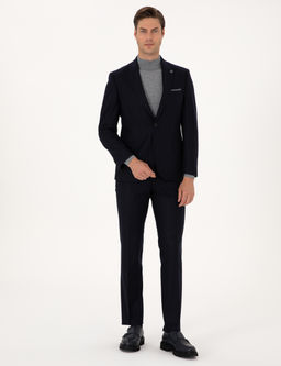 Lacivert Slim Fit %100 Y_n Tak_m Elbise