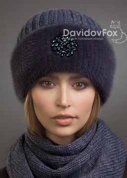 ВИДЕООБЗОР шапка Адель норка трикотаж байкал украшение