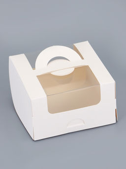 Цена за 50 шт. Коробка под бенто - торт с окном, белая, 14×14×8 см