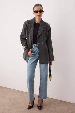 Koyu Gri Diagonel Mono Kapama Fitted K?sa Kase Kaban TWOAW26KB00036 - Trendyolmilla фото 5