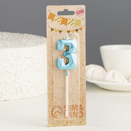 Свеча в торт на шпажке «Алмаз», цифра 3, голубая, 5 см