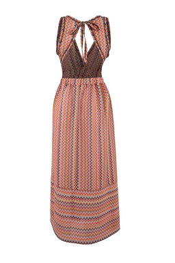 Geometrik Desenli Orme Maxi S?rt Dekolteli Plaj Elbisesi TBESS26EL00015