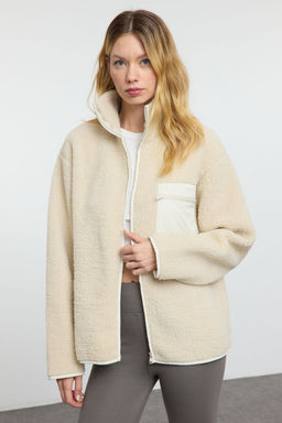 Winter Essentials Tas Kal?n Polar Fermuarl? Dik Yaka Cepli Orme Sweatshirt TWOAW24SW00071
