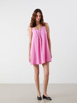 V Yaka Ask?l? Modal Kar???ml? Mini Elbise