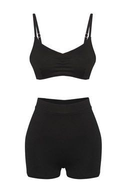 Trendyolmilla Siyah Bralette Sortlu Dokulu Regular Bikini Tak?m? TBESS25BT00102  фото 6