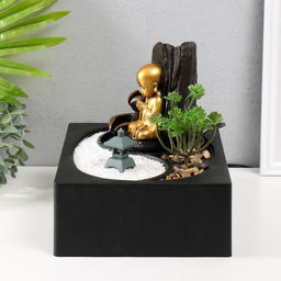 Фонтан настольный, японский сад камней «Маленький хотей: Гармония», от сети с подсветкой, 29×21×22 см