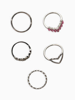 Набор колец 5 шт "Новый стиль" сердца,бесконечность, р-р МИКС, цвет бело-розовый в серебре   1093709