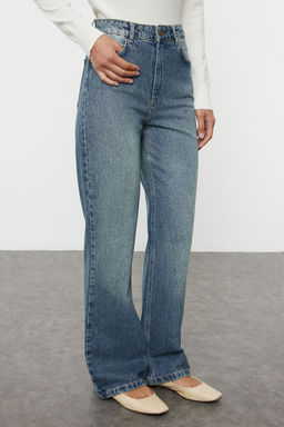 Mavi Soluk Efekt Vintage Yuksek Bel Wide Leg Jeans TWOAW25JE00057 - Trendyolmilla фото 8