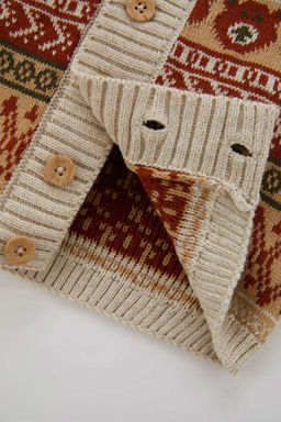 Трикотажный кардиган с шалевым воротником и этническим узором для маленьких мальчиков - Defacto фото 4