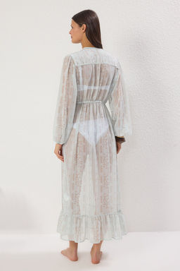 Cicek Desenli Maxi Dokuma Balon Kollu Plaj Kimono&Kaftan TBESS25KM00015 - Trendyolmilla фото 5