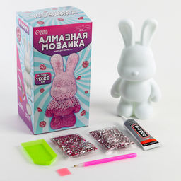 Алмазная мозаика на фигурке с полным заполнением «Зайка», розовый