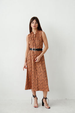 Martichelli Шёлковое платье, как из к/ф Красотка, светло-коричневое с принтом  фото 2