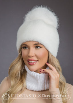 Шапка Лыжница экомех белый