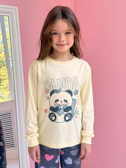 170009C-39 Пижама для девочки (футболка с длинным рукавом, брюки), Экрю