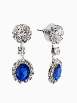 Набор 2 пред-а: серьги, колье "Вечерний шик" овал, цвет бело-ярко-синий в серебре