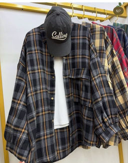 K12439 Рубашка фланель OVER SIZE ЧЕРНЫЙ