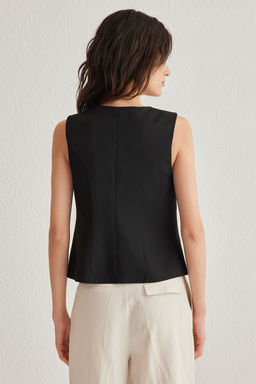 Siyah Slim Dar Kal?p Baglama Detayl? Dokuma Yelek TWOSS25YE00023