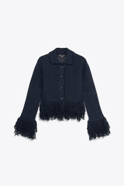 CHECKED KNIT JACKET WITH FRINGING - Zara фото 4