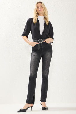 TRENDYOLMILLA Koyu Mavi Y?rtmacl? Super Yuksek Bel Slim Flare Jeans TWOSS22JE0643  фото 16