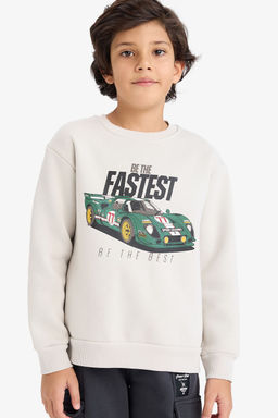 Bisiklet Yaka Bask_l_ __i Yumu_ak T_yl_ Sweatshirt Erkek _ocuk