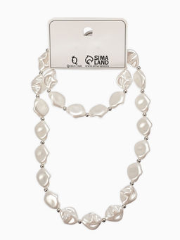 Набор 2 предмета: бусы, браслет «Жемчуг барочный. Ромб», 40/18 см, белый в серебре