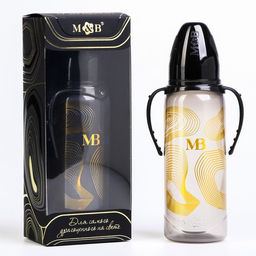 Бутылочка для кормления «M&B», классическое горло, с ручками, 250 мл., от 0 мес., Золотая коллекция