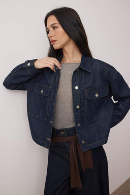 Koyu Mavi Cep Detayl? Regular Denim Ceket TWOAW26CE00038