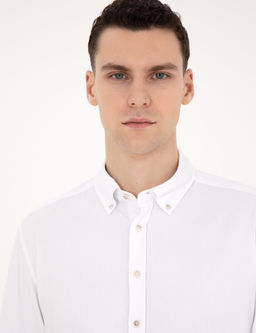 Рубашка Pierre Cardin Slim Fit белая с длинным рукавом
