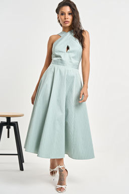Сарафан хлопковый в полоску светло-зеленый