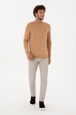 Erkek Slim Fit Bal_k__ Yaka Camel Melanj Basic Kazak - U.s. polo assn фото 4