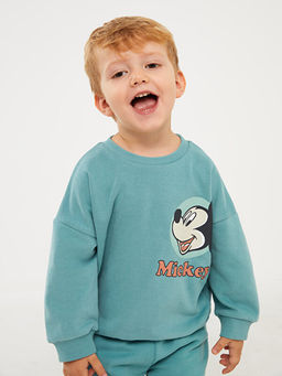 Bisiklet Yaka Mickey Mouse Bask?l? Erkek Bebek Sweatshirt