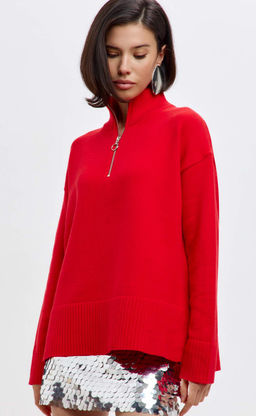 Джемпер женский с воротником на молнии FW-3519 красный - Fine joyce фото 12